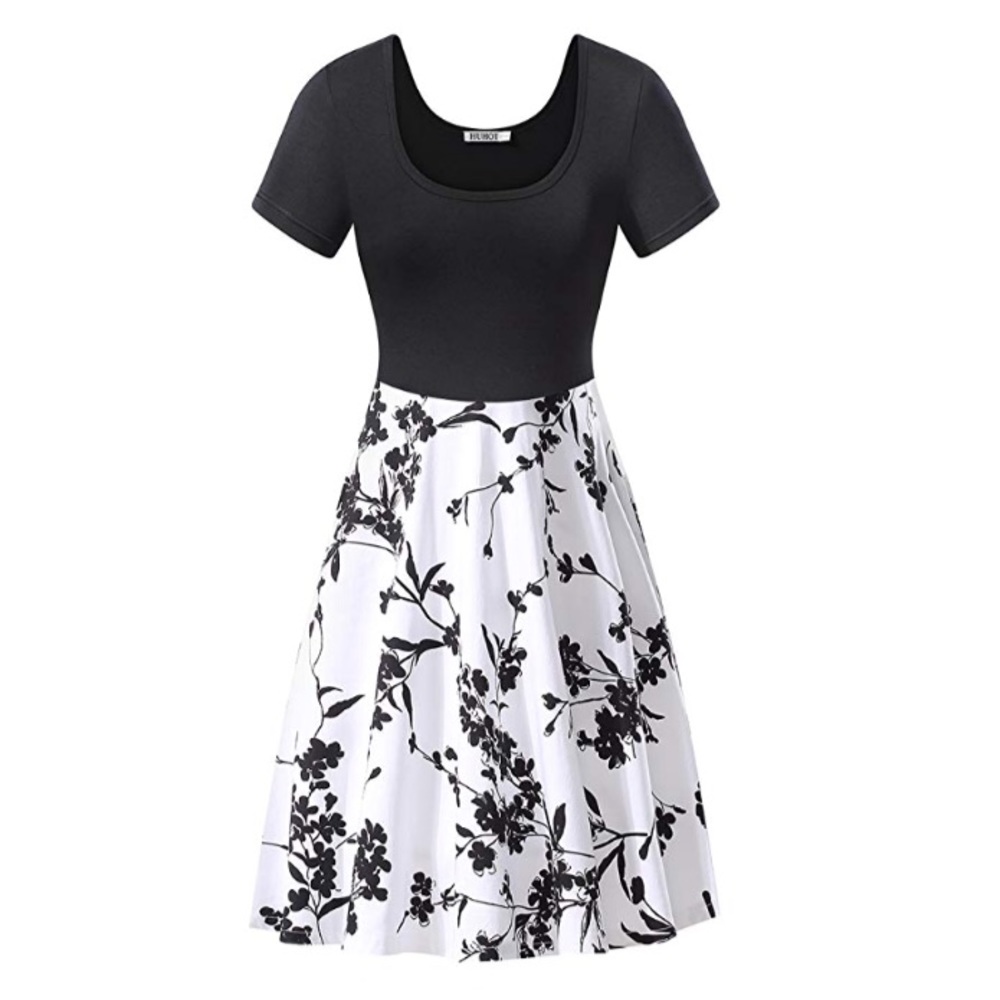 Huhot black and white dress with pockets